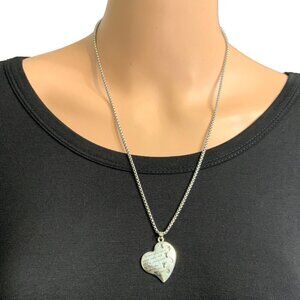 Heart Pendant Inspirational Silver Tone Necklace